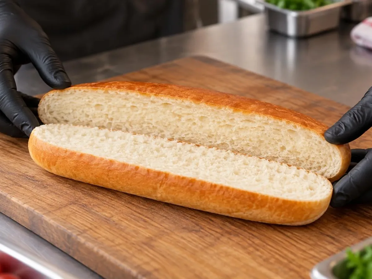 Hot dog d'autunno: Il panino aperto sul tagliere